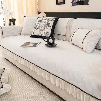 Шенилл Скандинавские Чехлы для Дивана Четыре Сезона Нескользящий Коврик-Подушка для Дивана с Юбкой Защита от Царапин Кошек Чехол на Диван Домашний A 70x70cm 1pc