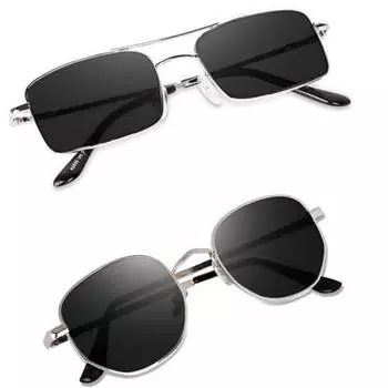 Sheomy Combo Pack из 2 ретро квадратных солнцезащитных очков-авиаторов, черные очки Srk Pathan Goggles с металлической оправой и резиновой оправой, зеркальные солнцезащитные очки для мужчин/женщин