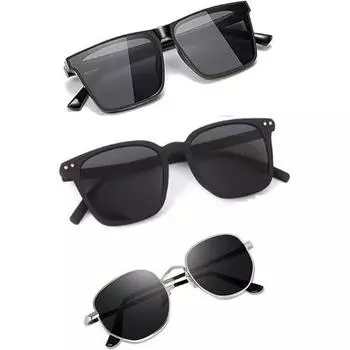 Sheomy Combo упаковка из 3 квадратных солнцезащитных очков-авиаторов в ретро-стиле, черные очки SRK Pathan Goggles в металлической оправе, солнцезащитные очки для мужчин и женщин