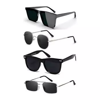 Sheomy Karan Aujla Shades Unisex set of 4 Goggles Rectangle Non-Polarized Sunglasses shades Retro Vintage Narrow Black Glasses google Offer Pack of 4