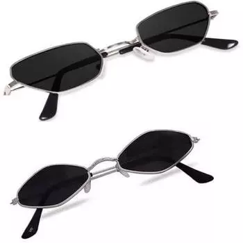 Sheomy Unisex Combo offer pack of 2 shades glasses Rectangle Retro Vintage Narrow Sunglasses Women and Men Small Narrow Square Sun Glasses