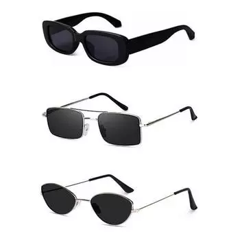 Sheomy Unisex Combo offer pack of 3 shades glasses Square Sunglasses Rectangle Retro Vintage Narrow Women::Men Small Narrow Square Sun Glasses