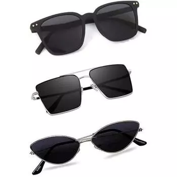 Sheomy Unisex Combo offer pack of 3 shades glasses Square Sunglasses Rectangle Retro Vintage Narrow Women::Men , CS-KK53-OT1T