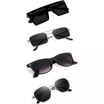 Sheomy Unisex Combo offer pack of 4 shades glasses pathan Sunglasses Rectangle Retro Vintage Narrow Women::Men Small Narrow Square Sun Glasses Combo