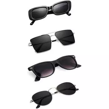Sheomy Unisex Combo offer pack of 4 shades glasses pathan Sunglasses Rectangle Retro Vintage Narrow Women::Men , MKN-223