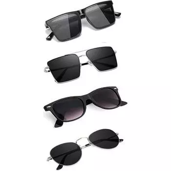 Sheomy Unisex Combo offer pack of 4 shades glasses pathan Sunglasses Rectangle Retro Vintage Narrow Women::Men, MKN-469