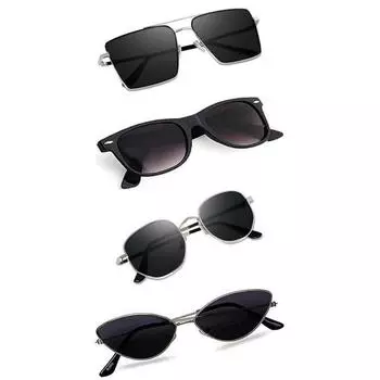 Sheomy Unisex Combo offer pack of 4 shades glasses pathan Sunglasses Rectangle Retro Vintage Narrow Women::Men , MKN-362