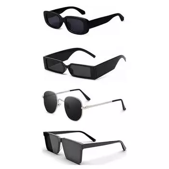 Sheomy Unisex Combo offer pack of 4 shades glasses Square Sunglasses Rectangle Retro Vintage Narrow Women::Men Small Narrow Square Sun Glasses
