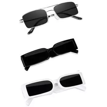 Sheomy Unisex Combo предлагает набор из 3 очков, солнцезащитные очки Square, прямоугольные, ретро, винтажные, узкие, женские::Мужчины, HBW-007
