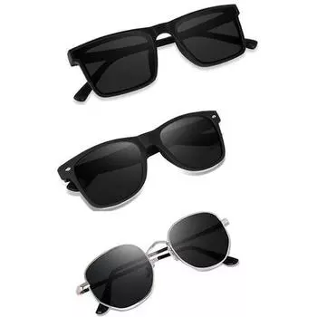 Sheomy Unisex Combo предлагает набор из 3 очков, солнцезащитные очки Square, прямоугольные, ретро, винтажные, узкие, женские::Мужчины, 3IN1-0070