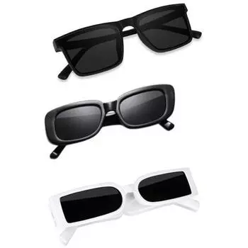 Sheomy Unisex Combo предлагает набор из 3 очков, солнцезащитные очки Square, прямоугольные, ретро, винтажные, узкие, женские::Мужчины, JK-GQJE-RG3M