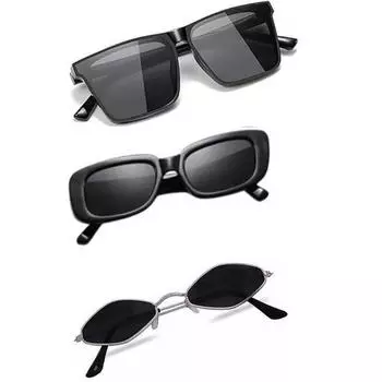 Sheomy Unisex Combo предлагает набор из 3 очков, солнцезащитные очки Square, прямоугольные, ретро, винтажные, узкие, женские::Мужчины, GSNLD-043