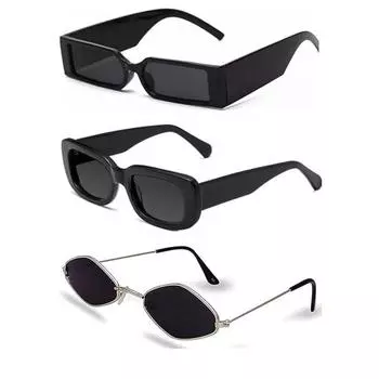 Sheomy Unisex Combo предлагает набор из 3 очков MC stan, солнцезащитные очки MC stan, солнцезащитные очки Candy, черные, прямоугольные, узкие солнцезащитные очки для женщин::Мужчины, конфеты MC Стэн 30