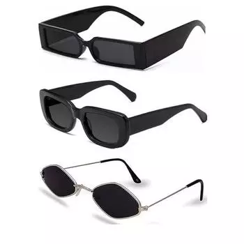 Sheomy Unisex Combo предлагает набор из 3 очков MC stan, солнцезащитные очки MC stan, солнцезащитные очки Candy, черные, прямоугольные, узкие солнцезащитные очки для женщин::Мужчины MC stan 30