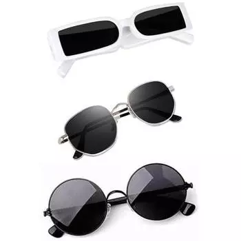 Sheomy Unisex Combo предлагает набор из 3 очков, солнцезащитные очки Square, прямоугольные, ретро, винтажные, узкие, женские::Мужчины,GSNLD-007