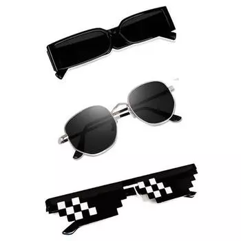 Sheomy Unisex Combo предлагает набор из 3 очков, солнцезащитные очки Square, прямоугольные, ретро, винтажные, узкие, женские::Мужчины, HBW-010