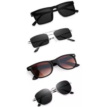 Sheomy Unisex Combo предлагает набор из 4 очков, солнцезащитные очки Square, прямоугольные, ретро, винтажные, узкие, женские::Мужские маленькие узкие квадратные солнцезащитные очки