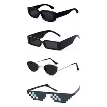 Sheomy Unisex Combo предлагает набор из 4 очков, солнцезащитные очки Square, прямоугольные, ретро, винтажные, узкие, женские::Мужчины, MC-242