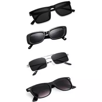 Sheomy Unisex Combo предлагает набор из 4 очков pathan Sunglasses Rectangle Retro Vintage Narrow Women::Мужчины, MKN-071