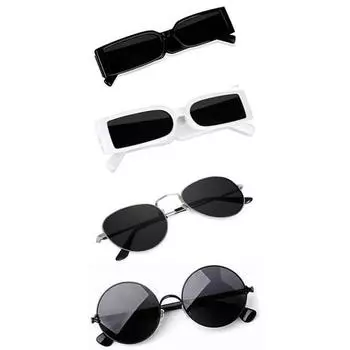Sheomy Unisex Combo предлагает набор из 4 очков Pento Sunglasses Rectangle Retro Vintage Narrow Women::Мужские, маленькие, PN-365