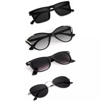 Sheomy Unisex Combo предлагает набор из 4 очков pathan Sunglasses Rectangle Retro Vintage Narrow Women::Мужчины, MKN-064