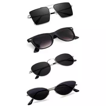 Sheomy Unisex Combo предлагает набор из 4 очков pathan Sunglasses Rectangle Retro Vintage Narrow Women::Мужчины, МКН-365