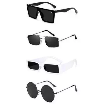 Sheomy Unisex Combo предлагает набор из 4 очков, солнцезащитные очки Square, прямоугольные, ретро, винтажные, узкие, женские::Мужчины, комбинированный пакет предложений