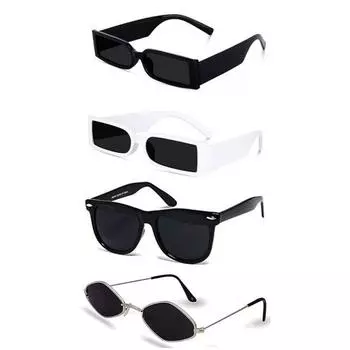 Sheomy Unisex Combo предлагает набор из 4 очков Black Candy MC stan Rectangle Retro Vintage Narrow Non-Plarized Sunglasses Women::Мужчины