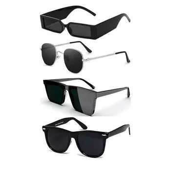 Sheomy Unisex Combo предлагает набор из 4 очков Black Candy MC stan Rectangle Retro Vintage Narrow Sunglasses Women::Мужчины