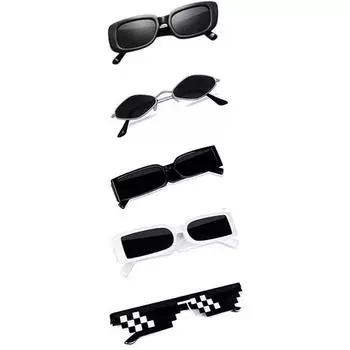 Sheomy Unisex Combo предлагает набор из 5 очков Black Candy MC stan Rectangle Retro Vintage Narrow Sunglasses Women::Мужчины