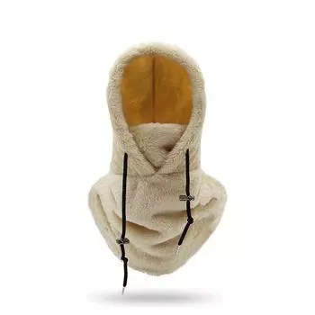Sherpa Mask Hood Winter Windproof Warm Hood Cover Hat Plush Cap Stylish Gift Khaki