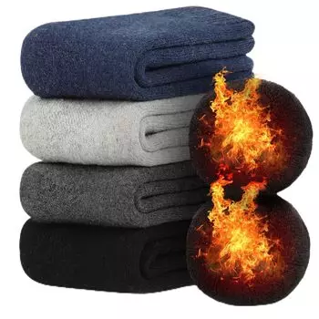 Шерсть Холодная Теплая Теплая Теплая с постоянным ворсом нагревается с того момента, как вы их надеваете, антибактериальная, трудно катышков, комплект из 4 носков [K NIVE] Мужские носки, Зима,