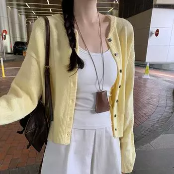 Шерсть мягкая и вощеная, приятная для кожи, нежная и ветреная, высококачественный вязаный кардиган для женщин на раннюю осень, новая куртка Dopamine в корейском стиле S