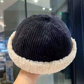 Шерсть ягненка сращивание утолщенный универсальный помещичья шляпа женская осень и зима холодная и теплая, показывая маленькое лицо, модный хип-хоп шляпа прилив M56-58cm чёрный