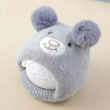 Шерстяная детская шапка-бини с медведем, вязаная крючком, детская теплая защитная шапка для ушей для мальчиков розовый