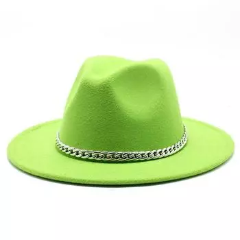 Шерстяная джазовая шляпа-цилиндр для мужчин и женщин, цепочка ретро, плоские поля, прямые поля, большие поля, фетровая шляпа M56-58cm темно-серого