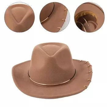 Шерстяная кепка с широкими полями Панама Шляпа фокусника Ковбойская кепка Головной убор для артистов сцены Шляпа-федора для маскарада бежевый