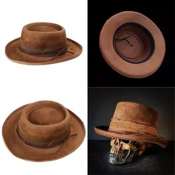 Шерстяная кепка с широкими полями Панама Шляпа фокусника Ковбойская кепка Головной убор для выступлений на сцене Маскарадная шляпа-федора Головной убор коричневый