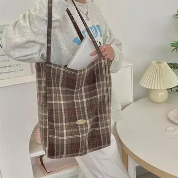 Шерстяная клетчатая ретро-сумка, вместительная универсальная сумка через плечо, двухсторонний рюкзак для студента колледжа кирпич красный