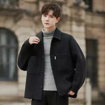 Шерстяная короткая куртка высокого класса, повседневная, не кашемировая, с утолщенной подкладкой из хлопковой шерсти, на осень и зиму S чёрный