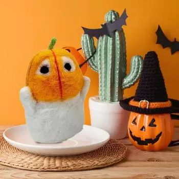 Шерстяная кукла-призрак тыквы на Хэллоуин, Призрак ручной работы, валяная игрушка, шерстяная фигурка для домашнего декора на Хэллоуин, подарки для мальчиков и девочек 3