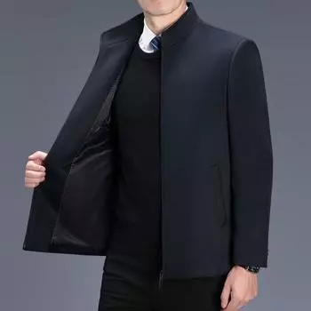 Шерстяная куртка мужская легкая роскошная деловая осенне-зимняя повседневная шерстяная куртка среднего возраста с воротником-стойкой двусторонняя шерстяная куртка для мужчин M