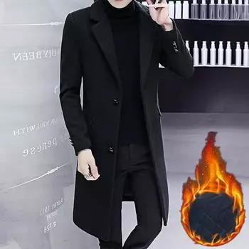 Шерстяная куртка мужская осенне-зимняя тренчкот мужская средняя и длинная корейская версия шерстяное пальто приталенного кроя пальто M