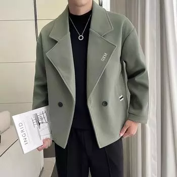 Шерстяная куртка мужская весна и осень новая мужская куртка с лацканами тонкая молодежная повседневная шерстяная куртка мужская M