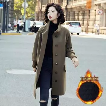 Шерстяная куртка женская средней и длинной длины 2024 года, новый зимний иностранный стиль, модное свободное и тонкое шерстяное пальто для снижения возраста M recommends 90-52.5kg