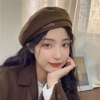 Шерстяная мохнатая шляпа-берет женская элегантная универсальная шляпа осень-зима в стиле ретро с большими полями M56-58cm