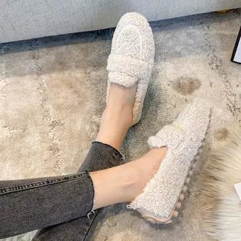 Шерстяная обувь Женская зимняя одежда Толстые подошвы для вождения с флисом Зимние ботинки Ботинки Bean Shoes Теплая хлопковая обувь Женская обувь больших размеров 33 коричневый