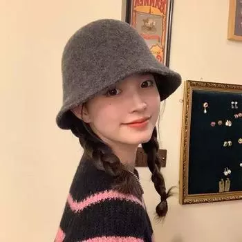 Шерстяная панама женская осень и зима 2024 года новая теплая нишевая ретро богатая женская шляпа-цилиндр показать лицо маленькая панама M56-58cm