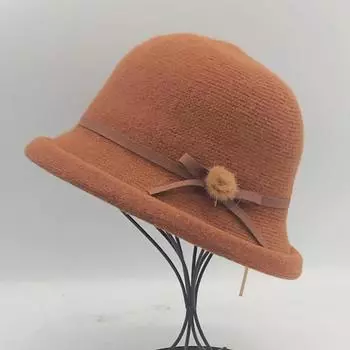 Шерстяная панама женская осенне-зимняя шляпа с бантом корейская версия универсальная японская шляпа-купол британская ретро-шляпа-цилиндр прилив оранжевый