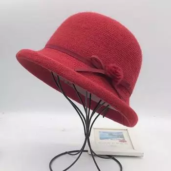 Шерстяная панама женская осенне-зимняя шляпа с бантом корейская версия универсальная японская шляпа-купол британская ретро-шляпа-цилиндр прилив 55-57cm